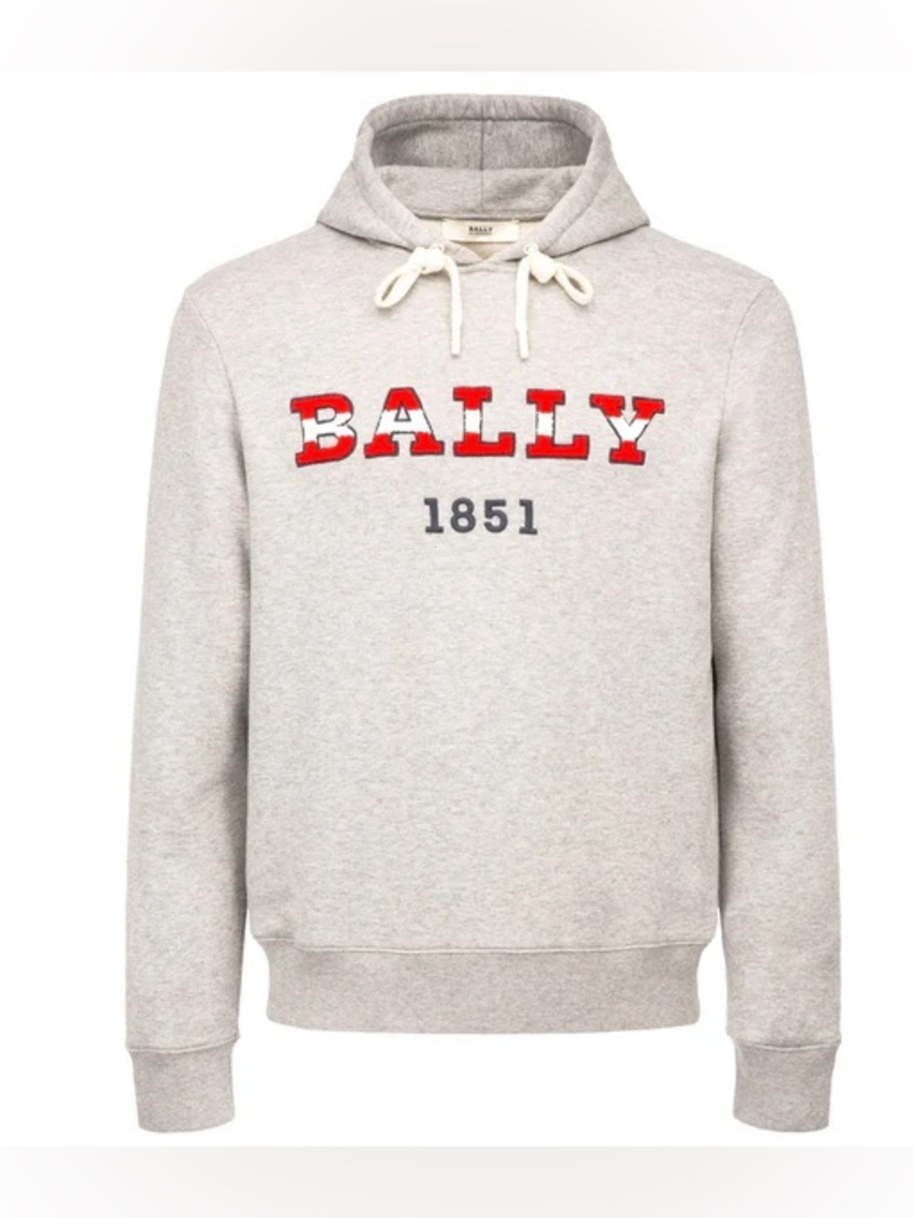 BALLY Light Gray Red Logo Hoodie Hooded Sweatshirt Grey Melange Size 42 / XL